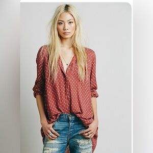 Free People Burgundy Polka Dot Blouse